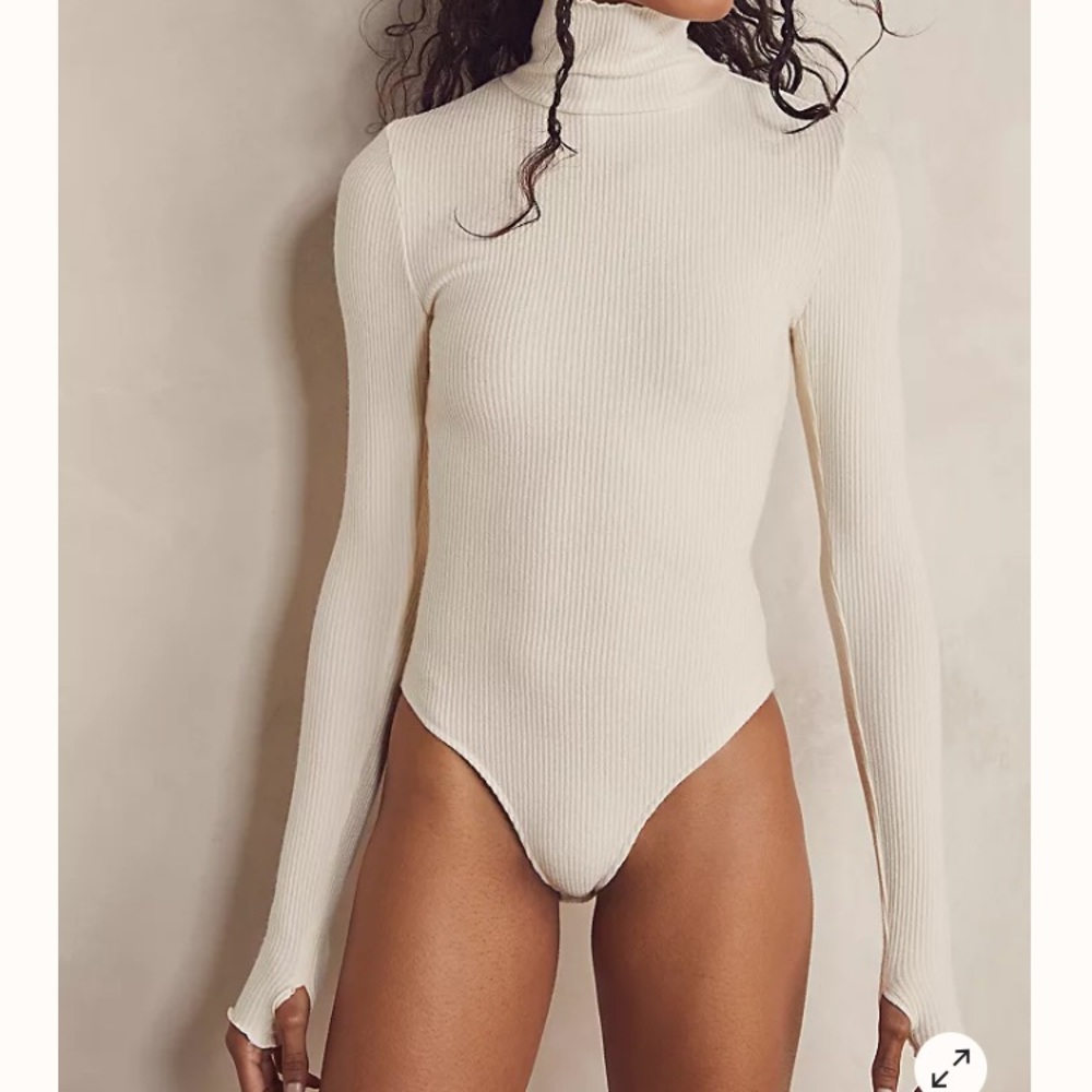 White Free People Mock Turtle Neck Body Suit